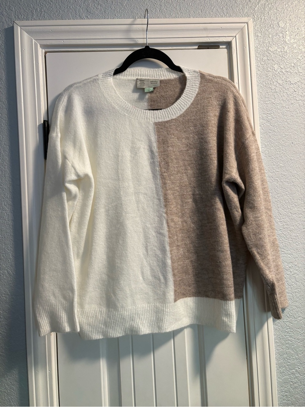 Saturday Sunday Anthropologie Colorblock Sweater XS Cream Taupe Soft Pullover